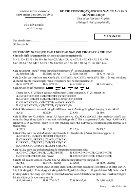 Đề thi trung học quốc gia năm 2015 – Lần 3 môn: Hoá học thời gian làm bài: 90 phút (không kể thời gian phát đề)