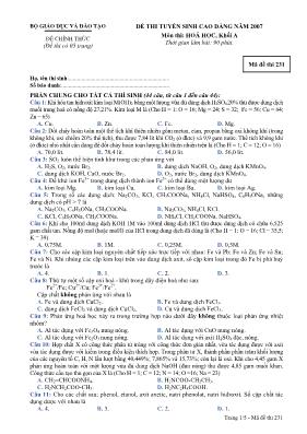 Đề thi tuyển sinh cao đẳng năm 2007 môn thi: Hoá học, khối a thời gian làm bài: 90 phút