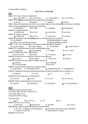 Giáo án Hóa 12: Ôn tập học kì I - Chương 4: Polime - Trường THPT Tân Hồng