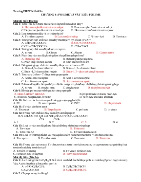 Giáo án Hóa 12: Ôn tập học kì I - Chương 4 : Polime và vật liệu polime - Trường THPT Kiến Văn