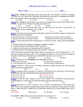 Giáo án Kiểm tra chương 1, 2, 3 – Lớp 12 - Môn hóa