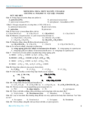 Hóa 12: Ôn tập học kì I - Nhóm hóa THCS - THPT Nguyễn Văn Khải chương 4: Polime và vật liệu polime