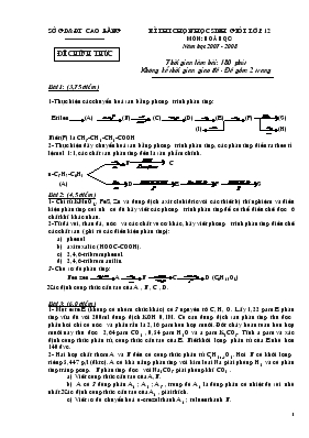Kì thi chọn học sinh giỏi lớp 12 môn: Hoá học năm học 2007 - 2008