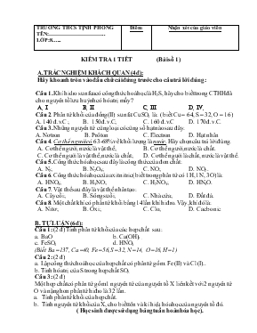 Kiểm tra 1 tiết (bài số 1) môn hóa học 8