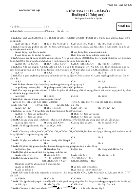 Kiểm tra 1 tiết – Bài số 2 hoá học 12 ( nâng 