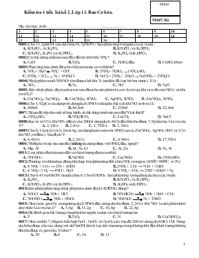 Kiểm tra 1 tiết. Bài số 2. Lớp 11. Ban Cơ bản  môn hóa