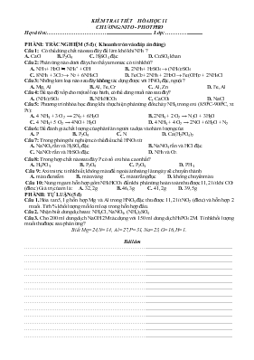 Kiểm tra 1 tiết hóa học 11 chương: Nito - Photpho