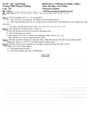 Kiểm tra 1 tiết lớp 10 môn: Hóa học thời gian