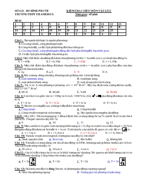 Kiểm tra 1 tiết môn vật lí 12 trường THPT Thanh Hoà thời gian : 45 phút