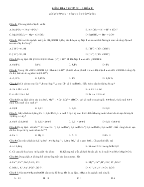 Kiểm tra chương 1 – 2 hóa 11 (đề gồm 50 câu –