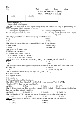 Kiểm tra định kì (đề 1) môn: Hóa học 8 (bài 1)
