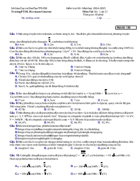 Kiểm tra học kì I - Năm học 2014-2015 môn: Vật lí - Lớp 12 thời gian: 60 phút