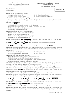 Kiểm tra học kỳ 1 (2014 – 2015) môn vật lý 12