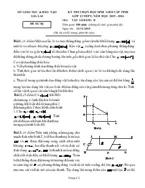 Kỳ thi chọn học sinh giỏi cấp tỉnh lớp 12, năm học 2015 - 2016 môn: Vật lí - Bảng b thời gian: 180 phút