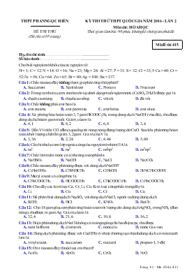Kỳ thi thử THPT quốc gia năm 2016 - Lần 2 môn thi: Hóa học đề thi thử thời gian làm bài: 90 phút