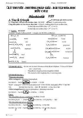 Lý thuyết – phương pháp giải – bài tập hóa học hữu cơ 12