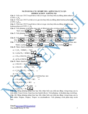 Ngân hàng câu hỏi đề thi – Kiểm tra tự luận hidrocacbon không no