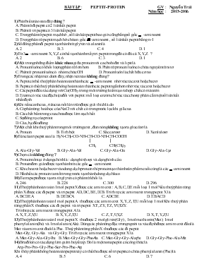 Ôn tập hóa học 12 - Bài tập : Peptit-Protein