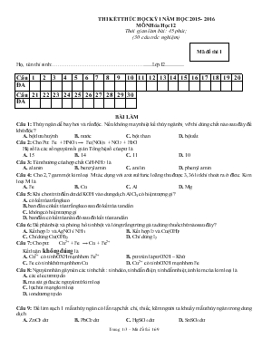 Thi kết thúc học kỳ 1 năm học 2015 - 2016 môn hóa học 12 thời gian làm bài: 45 phút