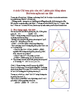 4 cách Chứng minh tam giác cân với 2 phân giác bằng nhau - Bài toán ngắn mà cực khó