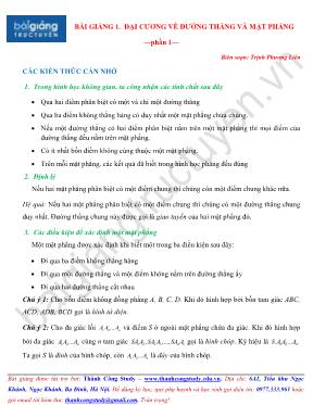 Bài giảng 1: Đại cương về đường thẳng và mặt phẳng - Phần 1