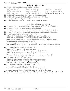 Bài tập Đại số lớp 10 - Chương III: Phương trình và hệ phương trình