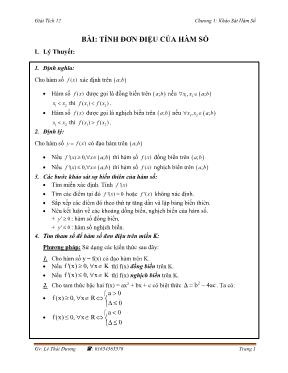 Bài tập Giải Tích 12 - Tính đơn điệu của hàm 