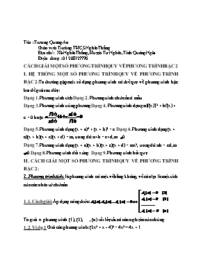 Cách giải một số phương trình quy về phương trình bậc 2