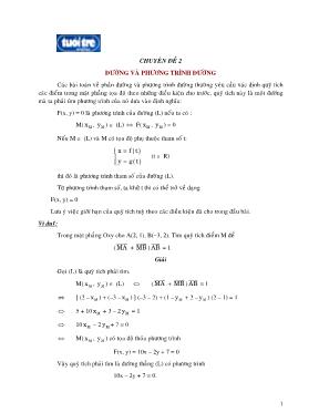 Chuyên đề 2: Đường và phương trình đường