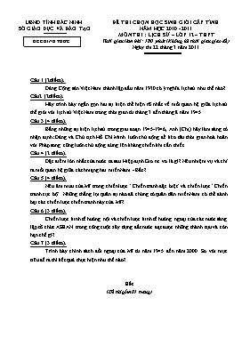 Đề thi chọn học sinh giỏi cấp tỉnh Bắc Ninh năm học 2010 - 2011 môn thi: Lịch sử – lớp 12 – thpt