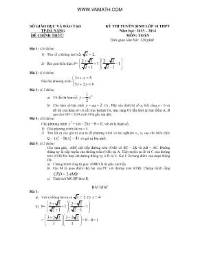 Đề thi tuyển sinh lớp 10 THPT TP.Đà Nẵng năm học 2013 – 2014 môn: Toán