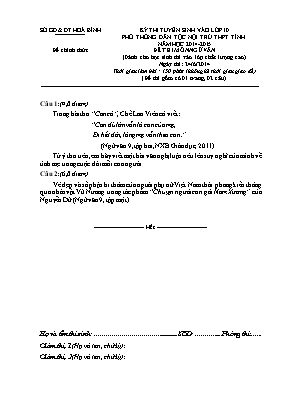 Đề thi tuyển sinh vào lớp 10 phổ thông dân tộc nội trú THPT tỉnh Hòa Bình năm học 2014-2015 môn Ngữ văn (dành cho học sinh thi vào lớp chất lượng cao)