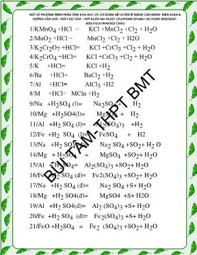 Một số phương trình phản ứng hoá học vô cơ dùng để luyện kĩ năng cân băng