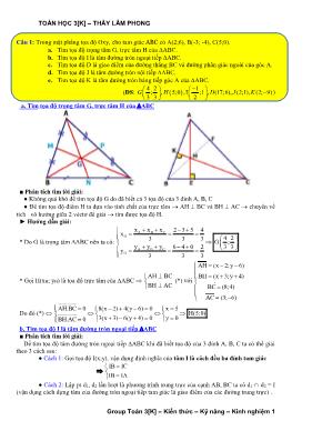 Tọa độ các điểm đặc biệt trong tam giác