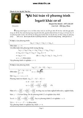 Vài bài toán về phương trình logarit khác cơ số