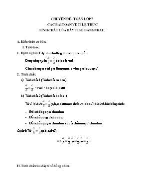 Chuyên đề - Toán lớp 7: Các bài toán về tỉ lệ thức tính chất của dãy tỉ số bằng nhau
