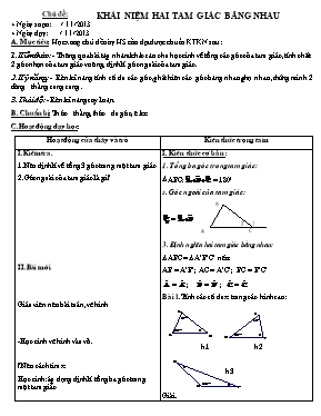 Giáo án Dạy thêm Toán 7 - Chủ đề 8: Khái niệm về hai tam giác bằng nhau