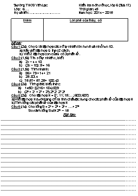Kiểm tra môn Số học, lớp 6 (Tiết 17) - Trường THCS Yên Lạc