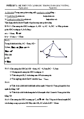 Phiếu bài tập Toán 8: Hệ thức về cạnh góc trong tam giác vuông