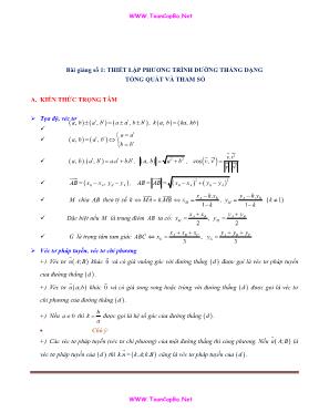 Bài giảng số 1: Thiết lập phương trình đường thẳng dạng tổng quát và tham số