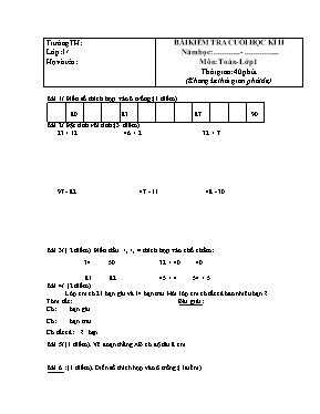 Bài kiểm tra cuối học kì II môn Toán lớp 1 - Đề 17