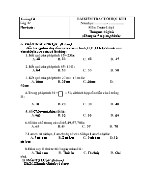 Bài kiểm tra cuối học kì II môn Toán lớp 1 - Đề 18