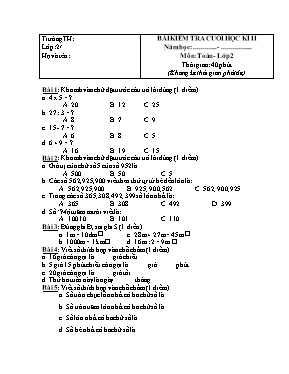 Bài kiểm tra cuối học kì II môn Toán lớp 2 - 