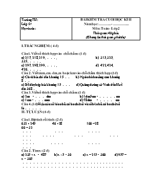Bài kiểm tra cuối học kì II môn Toán lớp 2 - 