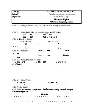 Bài kiểm tra cuối học kì II môn Toán lớp 2 - 