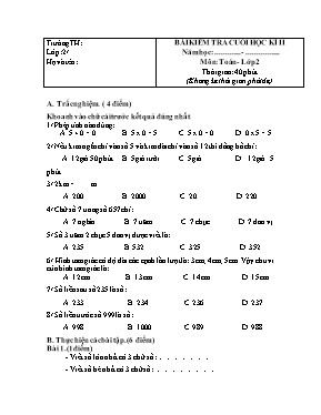 Bài kiểm tra cuối học kì II môn Toán lớp 2 - 