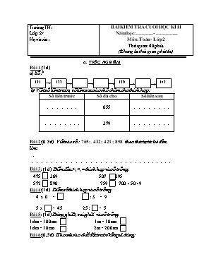 Bài kiểm tra cuối học kì II môn Toán lớp 2 - 
