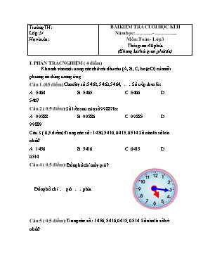 Bài kiểm tra cuối học kì II môn Toán lớp 3 - 