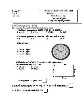Bài kiểm tra cuối học kì II môn Toán lớp 3 - 
