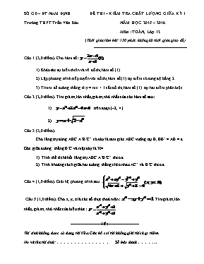 Đề thi – Kiểm tra chất lượng giữa kỳ 1 năm học 2015 – 2016 môn Toán, lớp 12